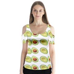 Pattern Avocado Green Fruit Butterfly Sleeve Cutout Tee 