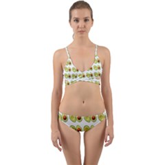 Pattern Avocado Green Fruit Wrap Around Bikini Set