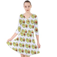 Pattern Avocado Green Fruit Quarter Sleeve Front Wrap Dress