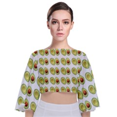 Pattern Avocado Green Fruit Tie Back Butterfly Sleeve Chiffon Top