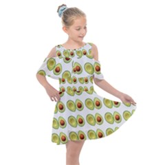 Pattern Avocado Green Fruit Kids  Shoulder Cutout Chiffon Dress