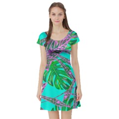 Painting Oil Leaves Nature Reason Short Sleeve Skater Dress