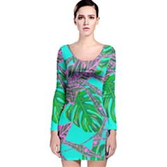 Painting Oil Leaves Nature Reason Long Sleeve Velvet Bodycon Dress