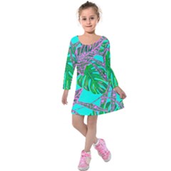 Painting Oil Leaves Nature Reason Kids  Long Sleeve Velvet Dress