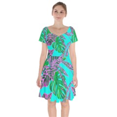 Painting Oil Leaves Nature Reason Short Sleeve Bardot Dress