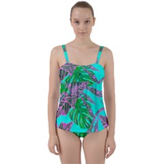 Painting Oil Leaves Nature Reason Twist Front Tankini Set