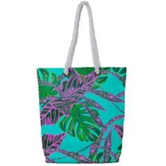 Painting Oil Leaves Nature Reason Full Print Rope Handle Tote (small)