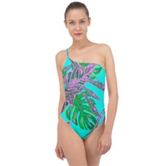 Painting Oil Leaves Nature Reason Classic One Shoulder Swimsuit by HermanTelo