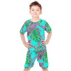 Painting Oil Leaves Nature Reason Kids  Tee And Shorts Set by HermanTelo