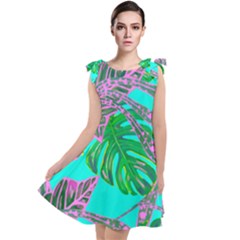 Painting Oil Leaves Nature Reason Tie Up Tunic Dress