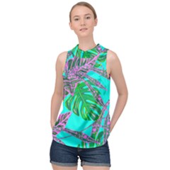 Painting Oil Leaves Nature Reason High Neck Satin Top by HermanTelo