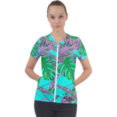 Painting Oil Leaves Nature Reason Short Sleeve Zip Up Jacket