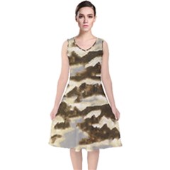 Mountains Ocean Clouds V-neck Midi Sleeveless Dress 