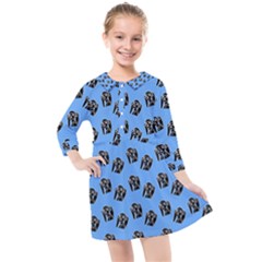 Girl Face Blue Kids  Quarter Sleeve Shirt Dress by snowwhitegirl