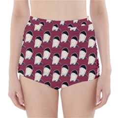 Beanie Boy Pattern Red High-waisted Bikini Bottoms by snowwhitegirl