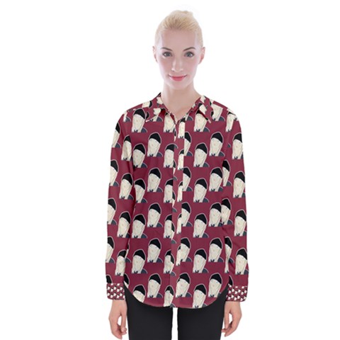 Beanie Boy Pattern Red Womens Long Sleeve Shirt by snowwhitegirl