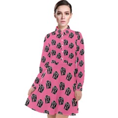 Girl Face Pink Long Sleeve Chiffon Shirt Dress