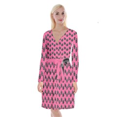 Girl Face Pink Long Sleeve Velvet Front Wrap Dress