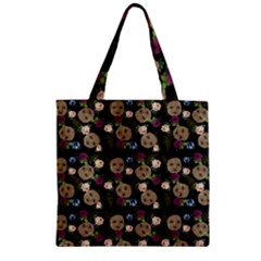 Cracked Doll Pattern Black Zipper Grocery Tote Bag by snowwhitegirl