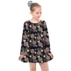 Cracked Doll Pattern Black Kids  Long Sleeve Dress