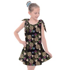 Cracked Doll Pattern Black Kids  Tie Up Tunic Dress