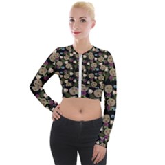 Cracked Doll Pattern Black Long Sleeve Cropped Velvet Jacket