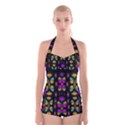 Roses As Lotus Flowers Decorative Boyleg Halter Swimsuit  View1