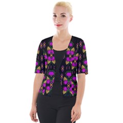 Roses As Lotus Flowers Decorative Cropped Button Cardigan