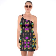 Roses As Lotus Flowers Decorative One Soulder Bodycon Dress by pepitasart