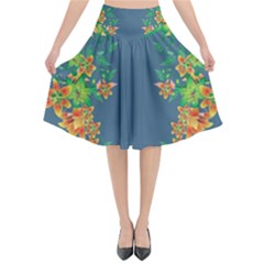 Many Garlands - Floral Design Flared Midi Skirt by WensdaiAmbrose