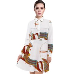 Egypt Egyptian Pharaonic Horses Long Sleeve Chiffon Shirt Dress