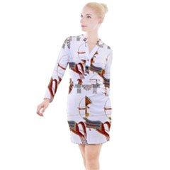 Egypt Egyptian Pharaonic Horses Button Long Sleeve Dress by Sapixe