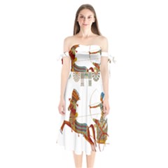 Egypt Egyptian Pharaonic Horses Shoulder Tie Bardot Midi Dress by Sapixe