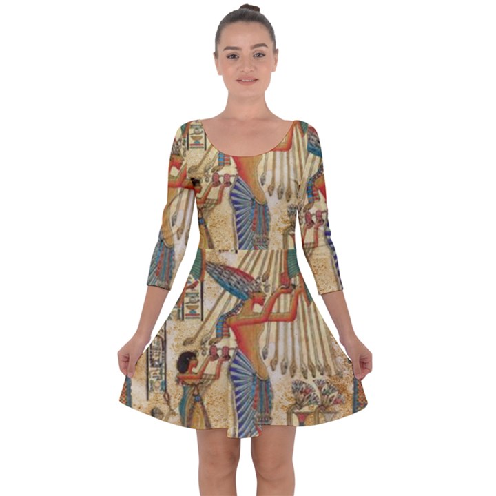 Egyptian Man Sun God Ra Amun Quarter Sleeve Skater Dress