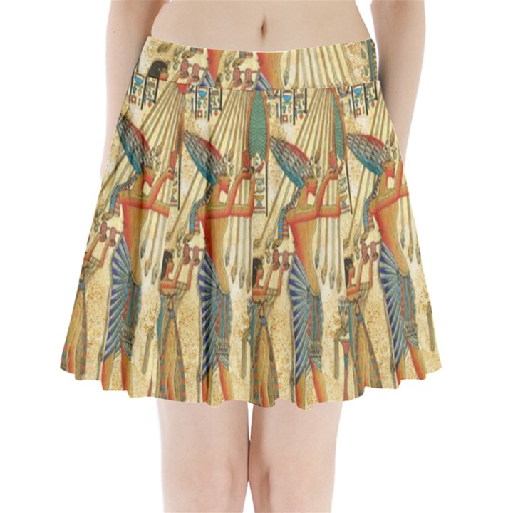 Egyptian Man Sun God Ra Amun Pleated Mini Skirt