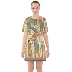 Egyptian Man Sun God Ra Amun Sixties Short Sleeve Mini Dress by Sapixe