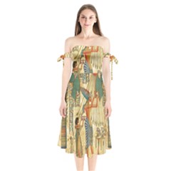 Egyptian Man Sun God Ra Amun Shoulder Tie Bardot Midi Dress by Sapixe