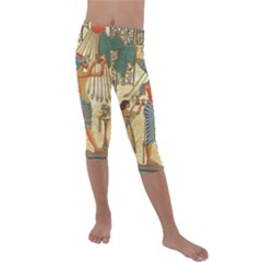 Egyptian Man Sun God Ra Amun Kids  Lightweight Velour Capri Leggings  by Sapixe