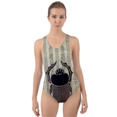 Egyptian Design Beetle Cut-out Back One Piece Swimsuit by Sapixe