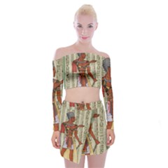 Egyptian Design Man Royal Off Shoulder Top With Mini Skirt Set by Sapixe