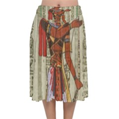 Egyptian Design Man Royal Velvet Flared Midi Skirt by Sapixe