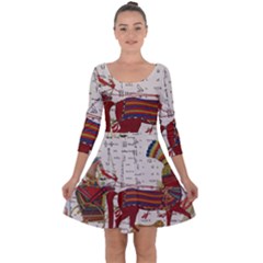 Egyptian Tutunkhamun Pharaoh Design Quarter Sleeve Skater Dress by Sapixe