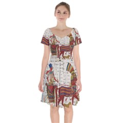 Egyptian Tutunkhamun Pharaoh Design Short Sleeve Bardot Dress by Sapixe