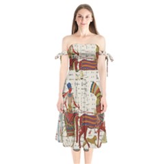 Egyptian Tutunkhamun Pharaoh Design Shoulder Tie Bardot Midi Dress by Sapixe