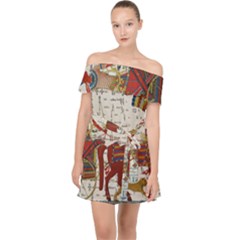 Egyptian Tutunkhamun Pharaoh Design Off Shoulder Chiffon Dress by Sapixe