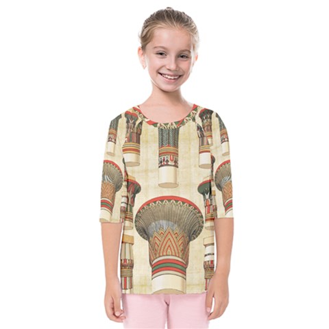 Egyptian Architecture Column Kids  Quarter Sleeve Raglan Tee by Sapixe