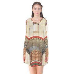 Egyptian Architecture Column Long Sleeve V-neck Flare Dress by Sapixe