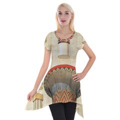 Egyptian Architecture Column Short Sleeve Side Drop Tunic by Sapixe