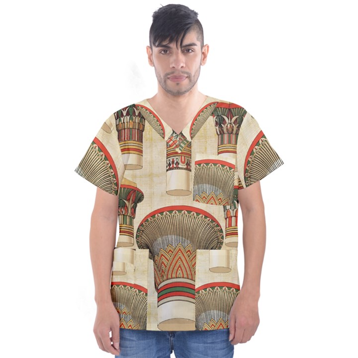 Egyptian Architecture Column Men s V-Neck Scrub Top