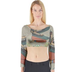 Egyptian Woman Wings Design Long Sleeve Crop Top by Sapixe